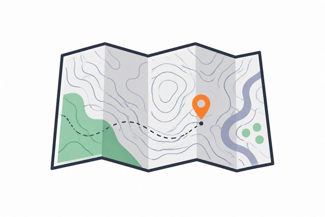 Ilustración de un mapa plegado con un pin de ubicación naranja