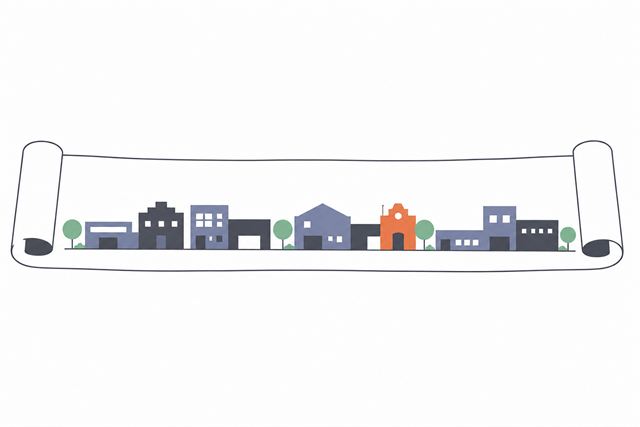 Ilustración de un fotomontaje panorámico horizontal tipo mural